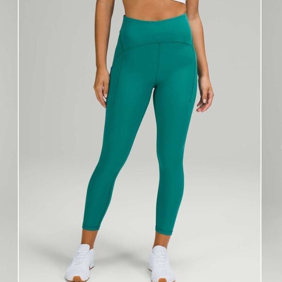 LULULEMON Leggings Women 4 Power Thru High Rise Teal Lagoon 23” - Picture 2 of 11